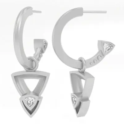 Trillion Diamond Hoop Earrings in Silver - Image 3