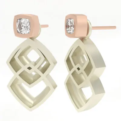 Cushion Diamond Stud Earrings in Gold - Image 6