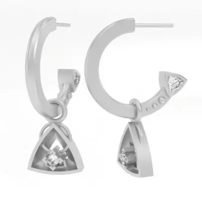 Trillion Diamond Hoop Earrings in Silver - Image 4
