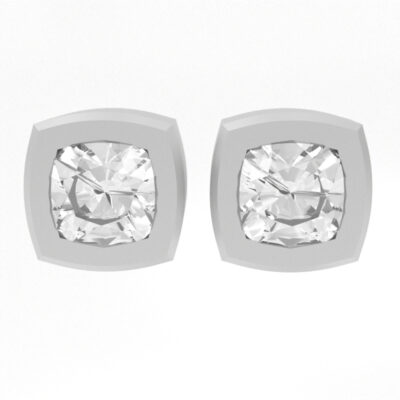 Cushion Diamond Stud Earrings in Silver