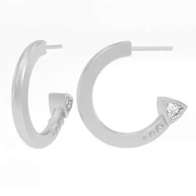 Trillion Diamond Hoop Earrings in Silver - Image 2